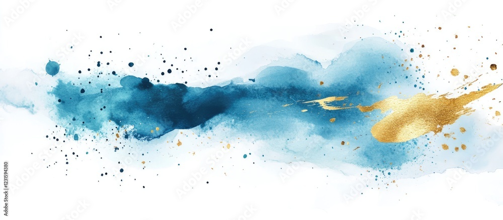 Aufkleber gold and blue watercolor texture with vibrant splashes and soft gradients creating an abstract luxur