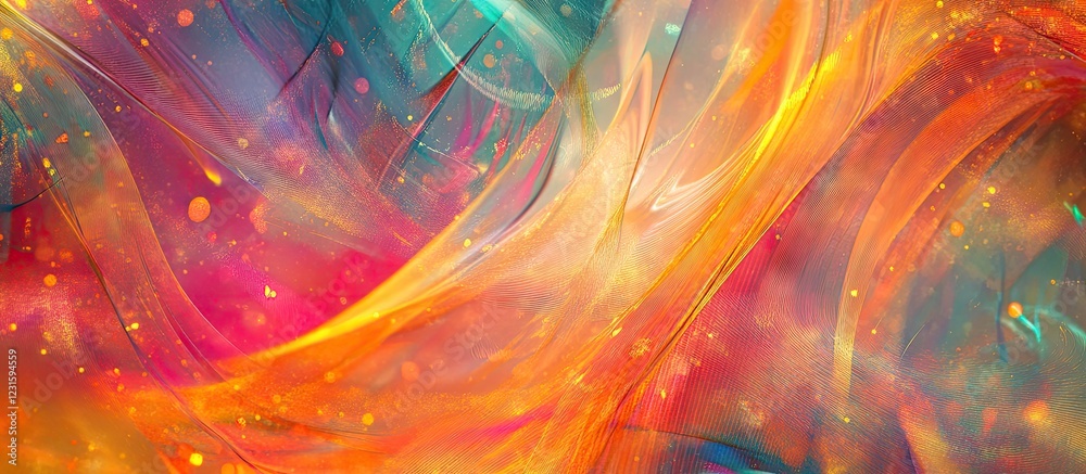 Fototapete vibrant abstract background with flowing waves of orange pink and teal light creating dynamic lines 