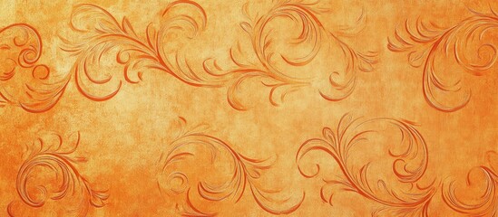 Elegant orange textured background with intricate swirling floral patterns in a slightly darker shade, ideal for inviting and warm designs.