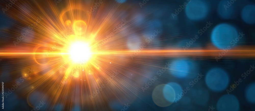 Aufkleber vivid sunburst with radiant lens flare over ocean waves creating mesmerizing reflections in blue hue