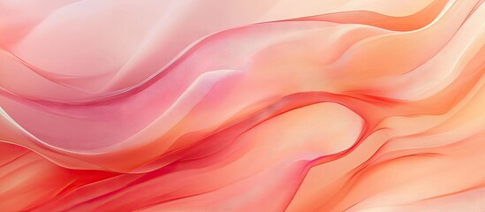 Obraz premium Soft coral abstract background featuring flowing waves in pink and peach tones, centered with gentle gradients and smooth transitions.