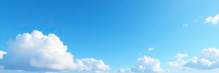 A clear blue summer sky with puffy white clouds and a few wispy strands of cirrus, sky, natural
