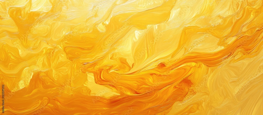 Poster Vibrant abstract yellow texture with fluid swirls and soft gradients creating a warm and dynamic background filled with various shades of yellow.