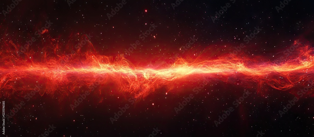 Poster Vibrant red plasma wave flowing horizontally across a dark background, showcasing fluid motion and intense energy in a captivating visual display.