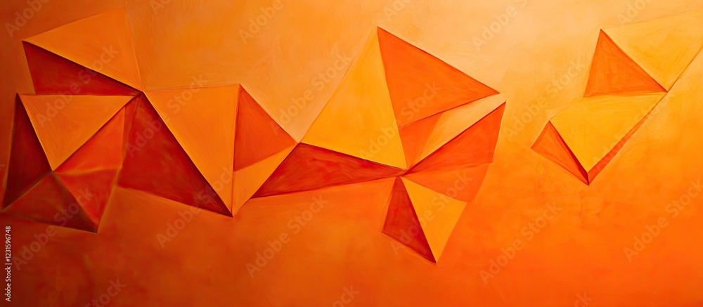 Poster geometric triangle design in vibrant orange tones positioned asymmetrically, creating a dynamic back
