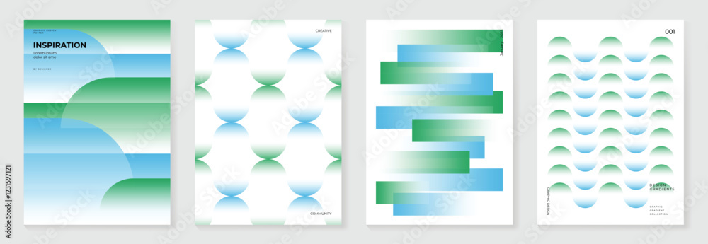 Wall mural modern gradient poster background vector set. minimalist cover template with green and blue perspect