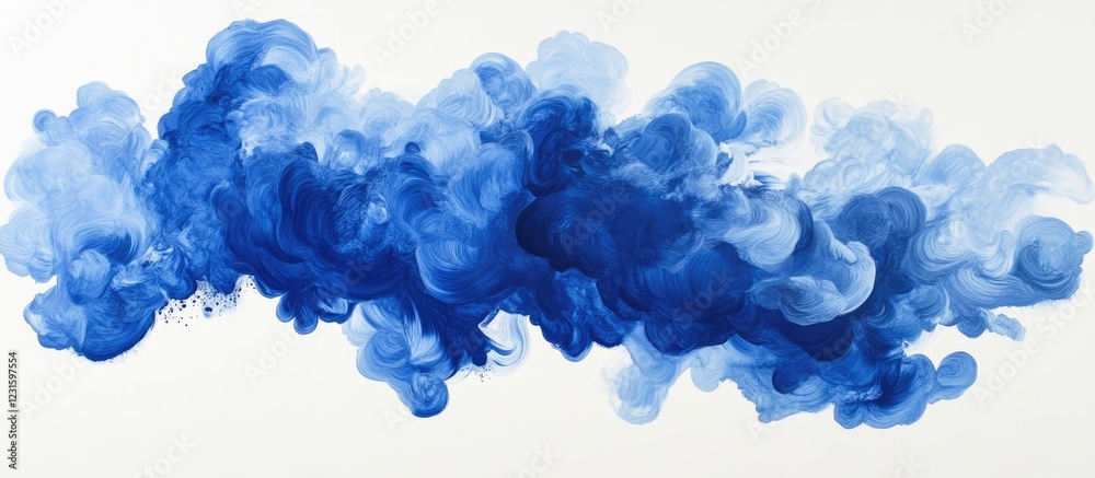 Poster dynamic royal blue ink clouds suspended in mid-air showcase captivating fluidity and movement agains