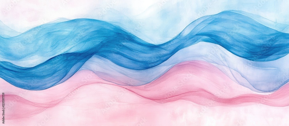 Aufkleber soft watercolor waves in pink and blue blend gracefully on a white background, showcasing a delicate