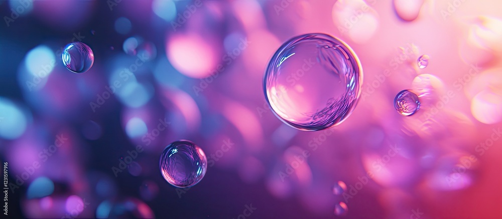 Leinwandbilder Abstract colorful bokeh background with pink and blue hues featuring soft bubbles floating in the foreground creating a dreamy atmosphere.
