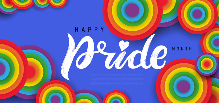 Banner Pride month 2025. Template background, banner for festival parades, parties, and social events. Rainbow flag on dark background. Vector design banner template.