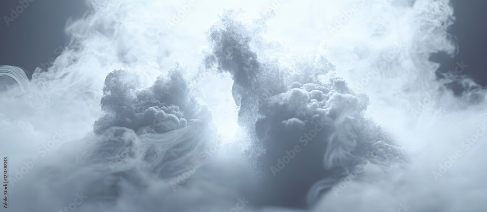 Aufkleber captivating vapor cloud from liquid nitrogen, gray and white hues, soft billowing forms filling the 