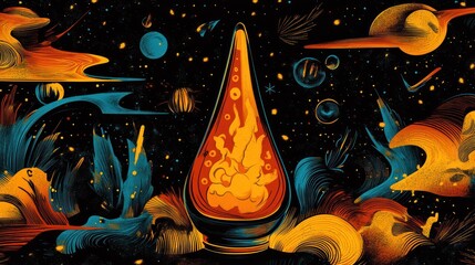 Cosmic Flame Vessel, Abstract Art, Space Background, Fantasy Design