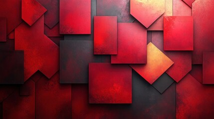 Abstract composition of red and black geometric shapes creating a textured visual effect.
