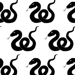 A beautifully stylized pattern of black snakes intricately designed on a clean white background,