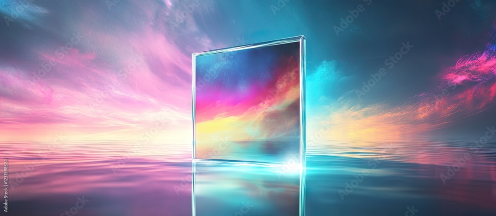 Leinwandbilder vibrant abstract landscape reflecting colorful skies in a serene water surface with a luminous trans