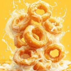 Golden Donuts Splashing in Sweet Glaze