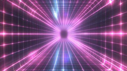 Fototapeta premium Abstract Neon Grid Tunnel Digital Art