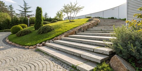 Fototapeta premium Natural Stone & Concrete Garden Steps - Outdoor Stair Design