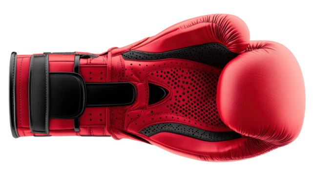 Red boxing glove resting on transparent background