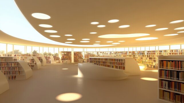 Modern Library Design With Abundant Bookshelves And Natural Light
