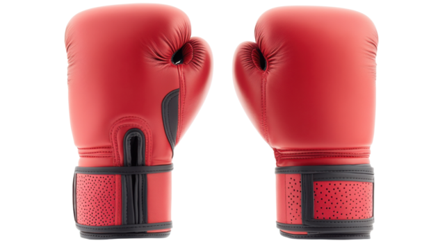 Pair of red boxing gloves isolated on transparent background