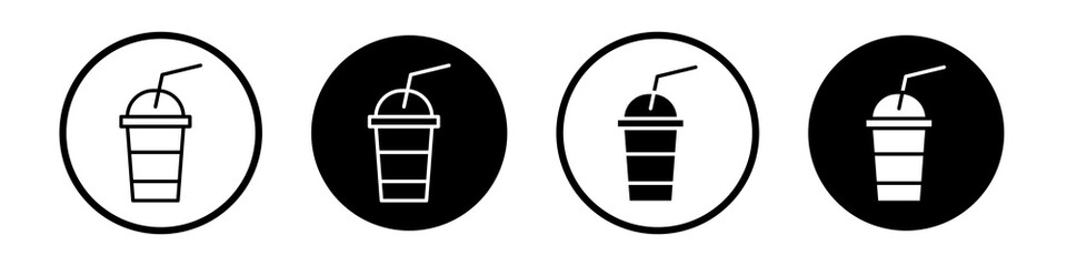 Plastic drinking cup icon collection in black and white filled and outlined style for web.