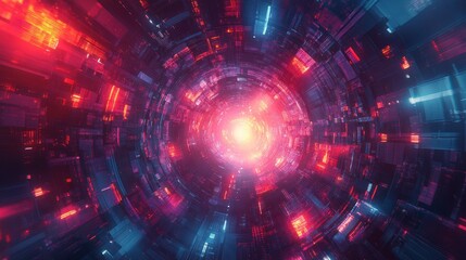 Fototapeta premium Neon tunnel, futuristic flight, vibrant background, digital art, website