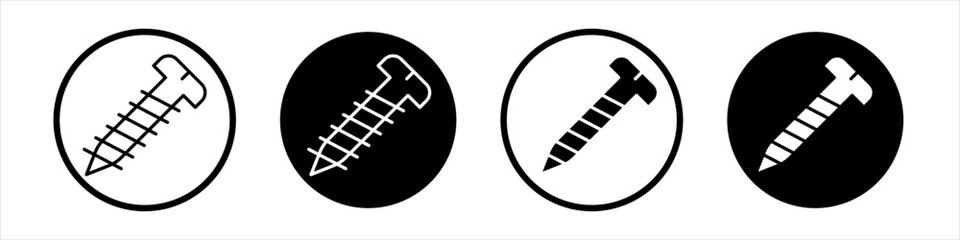 Screw icon collection in black and white filled and outlined style for web.