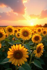 Obraz premium Golden Hour Sunflowers A Field of Yellow Blossoms Bathed in Warm Sunset Light