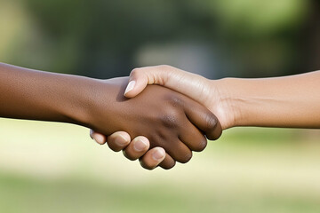 handshake between two people, human diversity, pathways to equity and harmony	