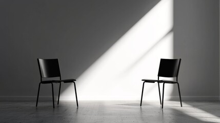 Two Black Chairs Facing Each Other in a Sunlit Room Minimalist Interior Design