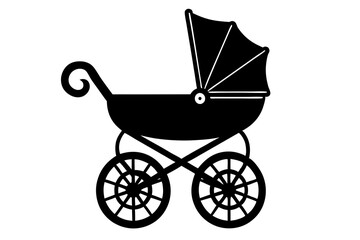 Baby Carriage Icon, Baby Pram Silhouette Vector, Baby Carriage Silhouette