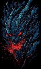 Fiery Demon Monster Head  Dark Fantasy Art  Digital Painting