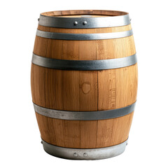 Obraz premium This wooden barrel features metal bands for a rustic appearance, isolated on a transparent background, png, alpha
