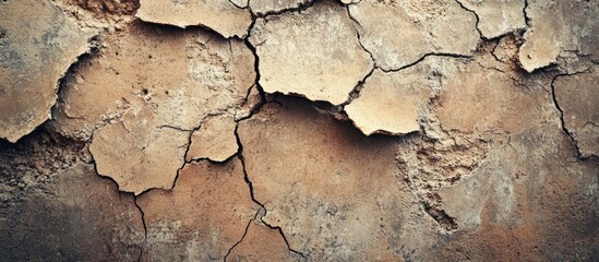 Fototapeta premium Cracked rustic cement background with earthy beige and brown tones ideal for vintage or industrial design projects showcasing distressed texture.