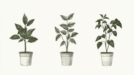 Obraz premium Three potted plants in various growth stages.