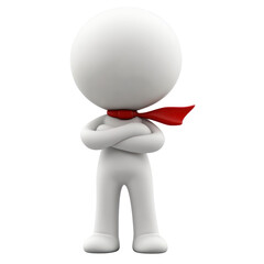 Character displays a confident pose, arms crossed, wearing a red scarf, isolated on a transparent background, png, alpha