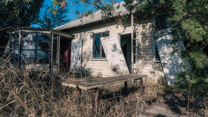 abandoned destroyed houses in the city during the war in Russia Kursk region