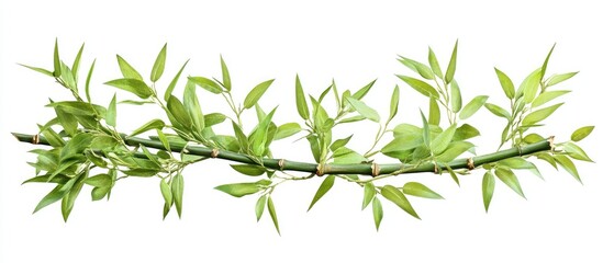 Fototapeta premium Vibrant green bamboo stems with lush leaves creating natural shade against a clean white background highlighting tranquility and freshness of nature