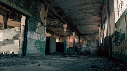 abandoned destroyed houses in the city during the war in Russia Kursk region