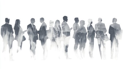 Watercolor silhouettes of diverse business people networking.