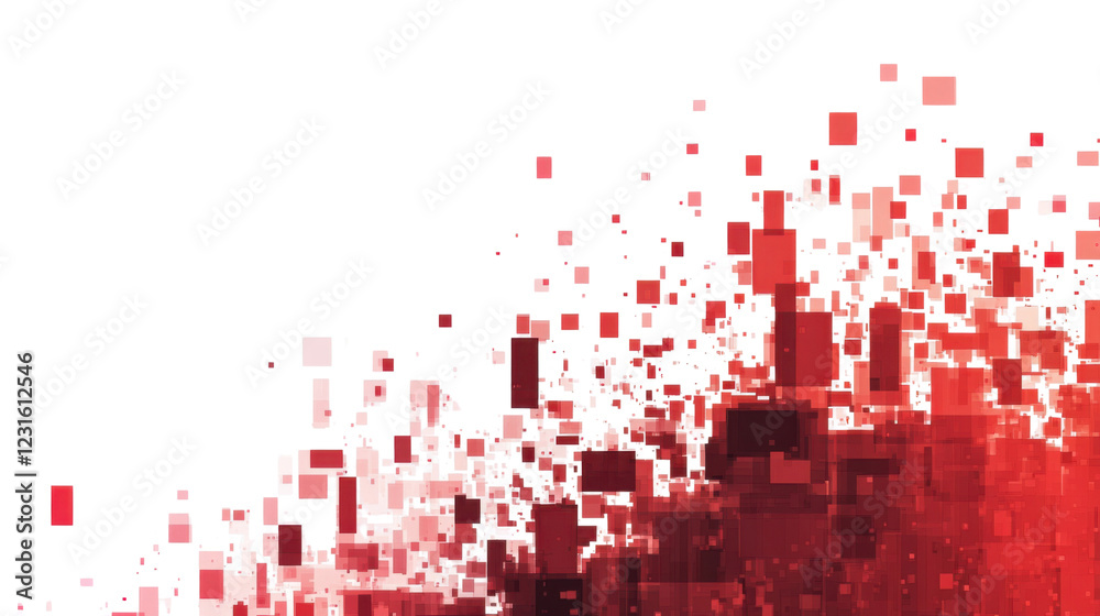 Poster red and pink pixelated squares creating an abstract design on transparent background