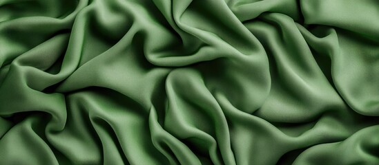 Smooth green fabric with a soft light texture draped elegantly in folds perfect for creative projects and fashion design featuring rich green tones.