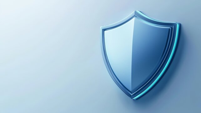 Shiny blue shield icon, symbolizing security, protection, and safeguarding on a gray background