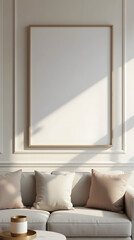 Frame mockup, Living room wall poster mockup. Interior mockup with house background. Modern interior design. AI-Generated 
