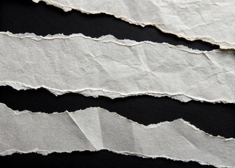 Ripped torn paper edges isolated on black background