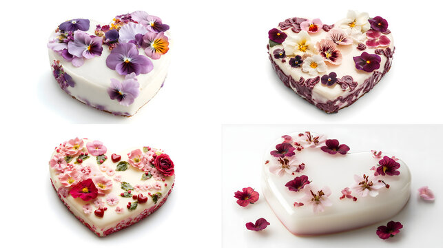 ? Heart-shaped cake decorated with edible flowers for Valentine's Day isolated on white background in HD .-# Create, explore, and organize on [midjourney.com](<https
