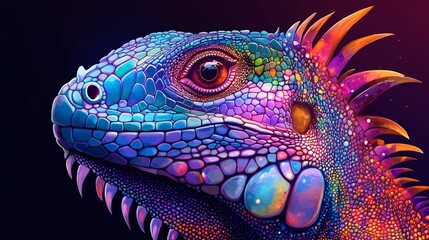 Fototapeta premium A vector illustration of a hyper-color iguana skin texture with exaggerated psychedelic scale transitions.
