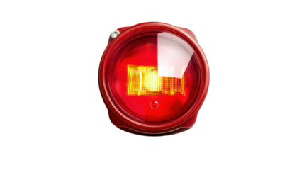 Red round brake light shining on transparent background