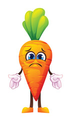 Sad carrot character, expressing disappointment. Vector cartoon illustration